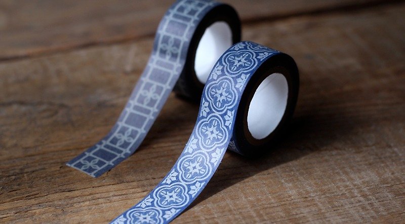 Old window grilles paper tape ◘ Begonia flowers glass - Washi Tape - Paper Blue