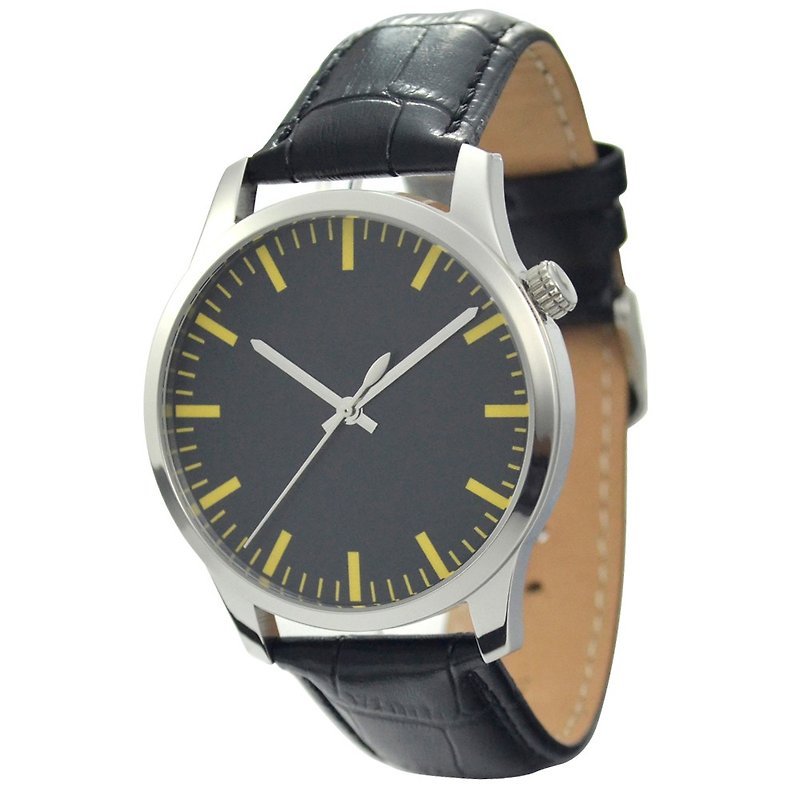 男裝簡約手錶 黑面粗條紋(黃色) - 全球免運 - 女錶 - 其他金屬 黃色