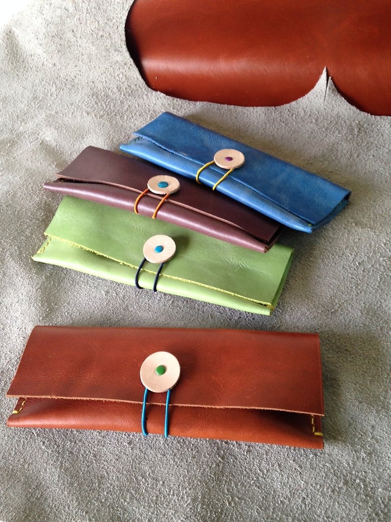 Eyed monster hand-sewn leather pouch _ - Pencil Cases - Genuine Leather Brown