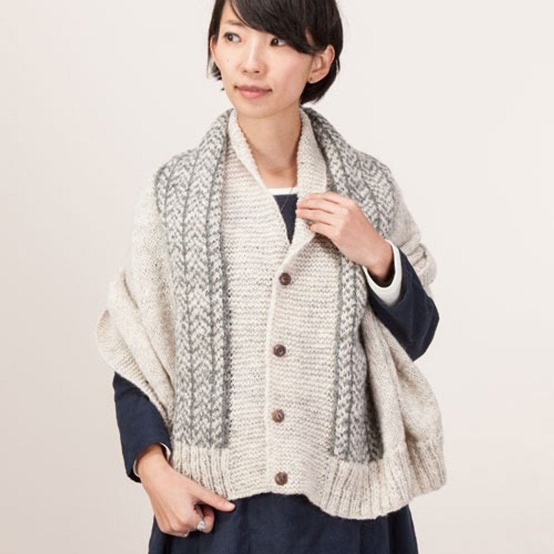 Earth tree fair trade- "scarves / shawls Series" - hand-woven 100% wool shawl fir Ayaori multifunction 4WAY (light gray) - ผ้าพันคอถัก - ขนแกะ 