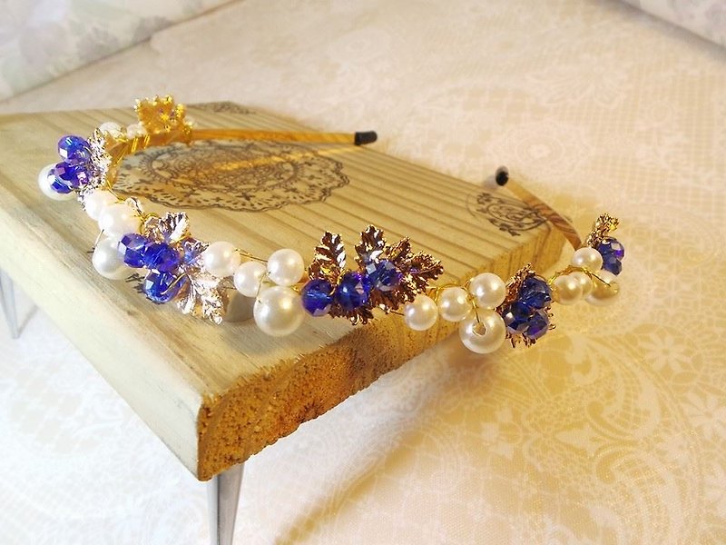 歐風典雅新娘款-手工歐風水晶珍珠髮箍 [深藍]-Lisa-Snail Design - 髮夾/髮飾 - 其他材質 多色