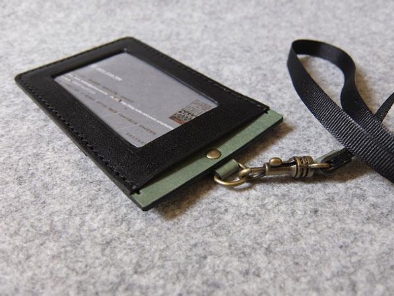 YOURS Straight ID Holder Personality Black Leather + Green - ID & Badge Holders - Genuine Leather 
