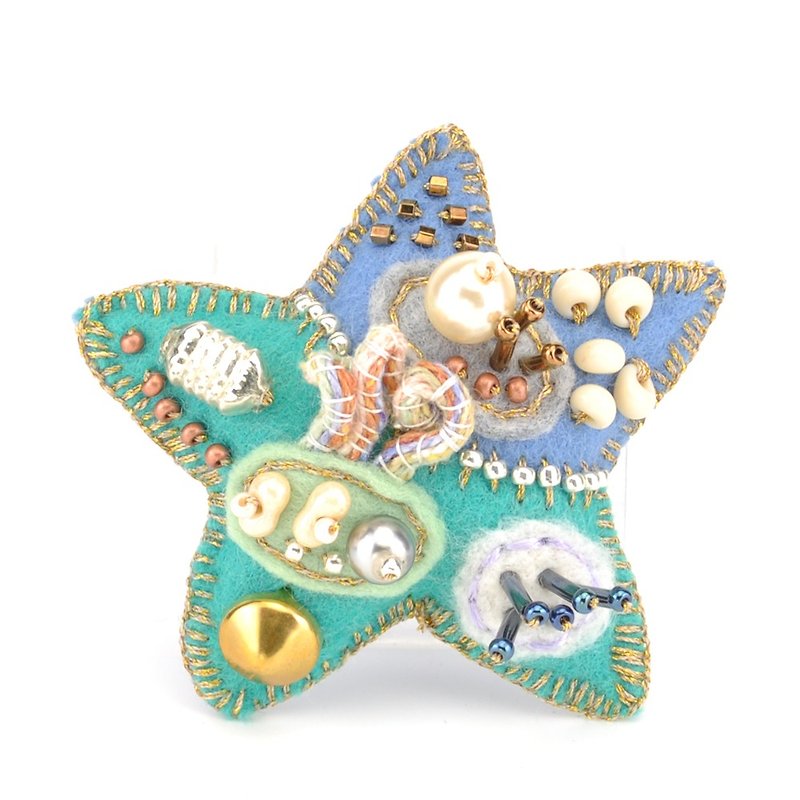 Star brooch (5) - เข็มกลัด - ขนแกะ สีน้ำเงิน
