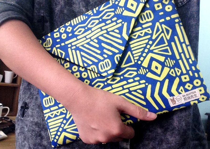 Mayan totem. Blue X fluorescent yellow envelope clutch - Other - Other Materials 