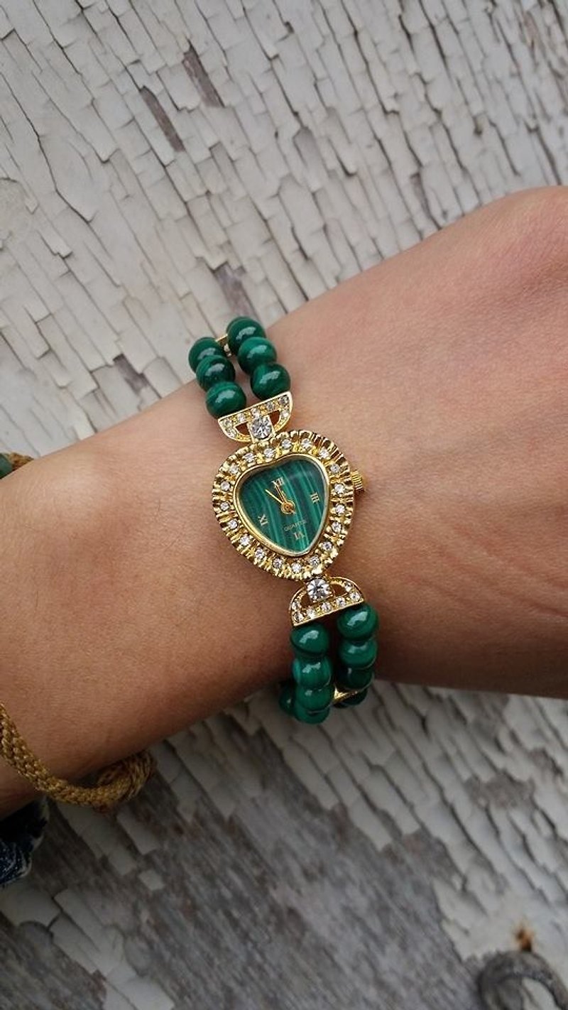 [Lost and find] antique watches gorgeous malachite amphibole - นาฬิกาผู้หญิง - เครื่องเพชรพลอย สีเขียว