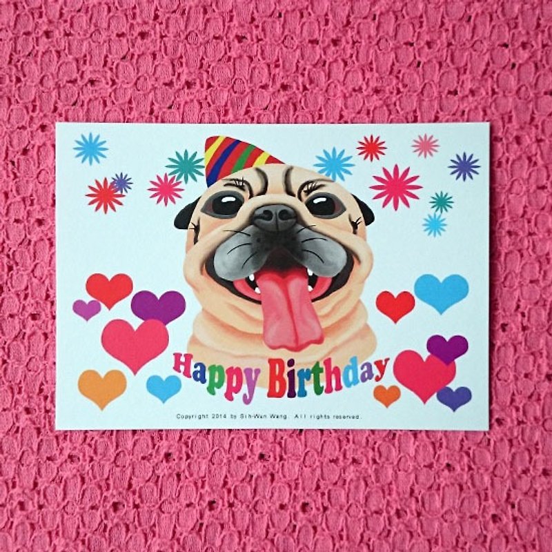 Postcard-Happy Birthday Pug-08 - Cards & Postcards - Paper White