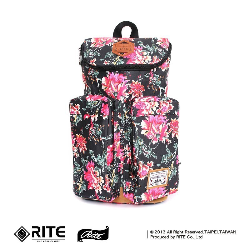 Travel Bag｜雙袋旅行包-黑牡丹｜ - 側背包/斜孭袋 - 防水材質 多色