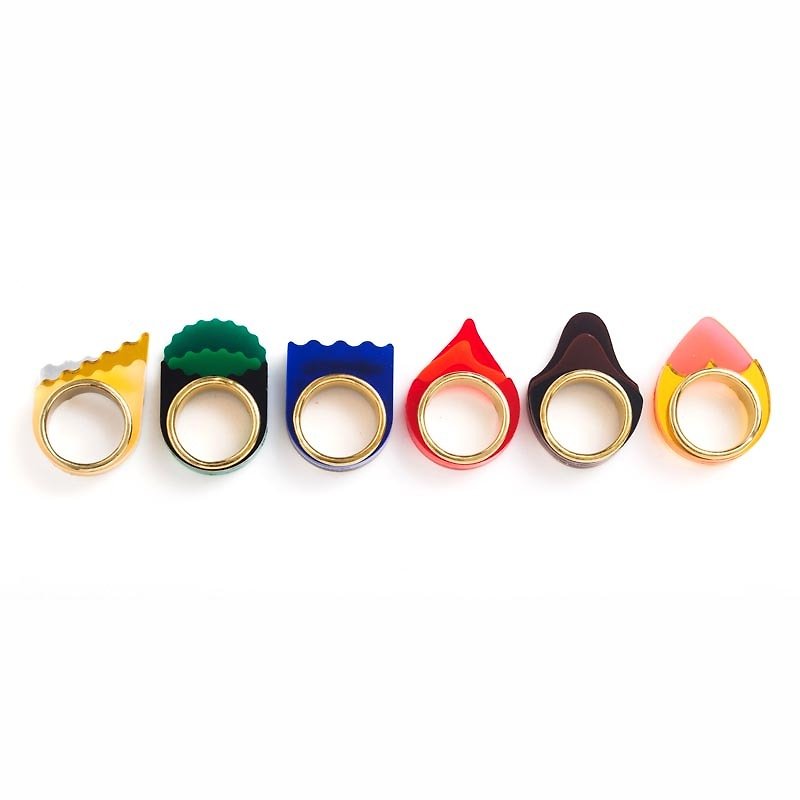 5 Elements Plus 喜神+ AcrylicBrass 黃銅壓克力戒指 Ring - 戒指 - 壓克力 藍色