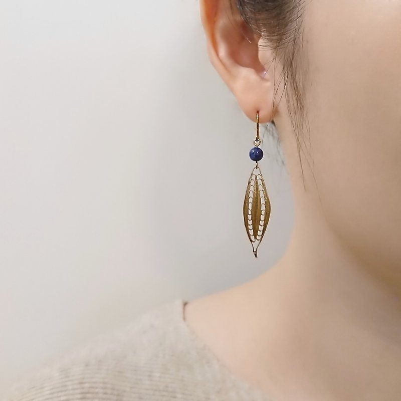 Deep Ocean Blue Sodalite Eye-Shaped Brass Filigree  Dandgle Earrings - Earrings & Clip-ons - Semi-Precious Stones Blue