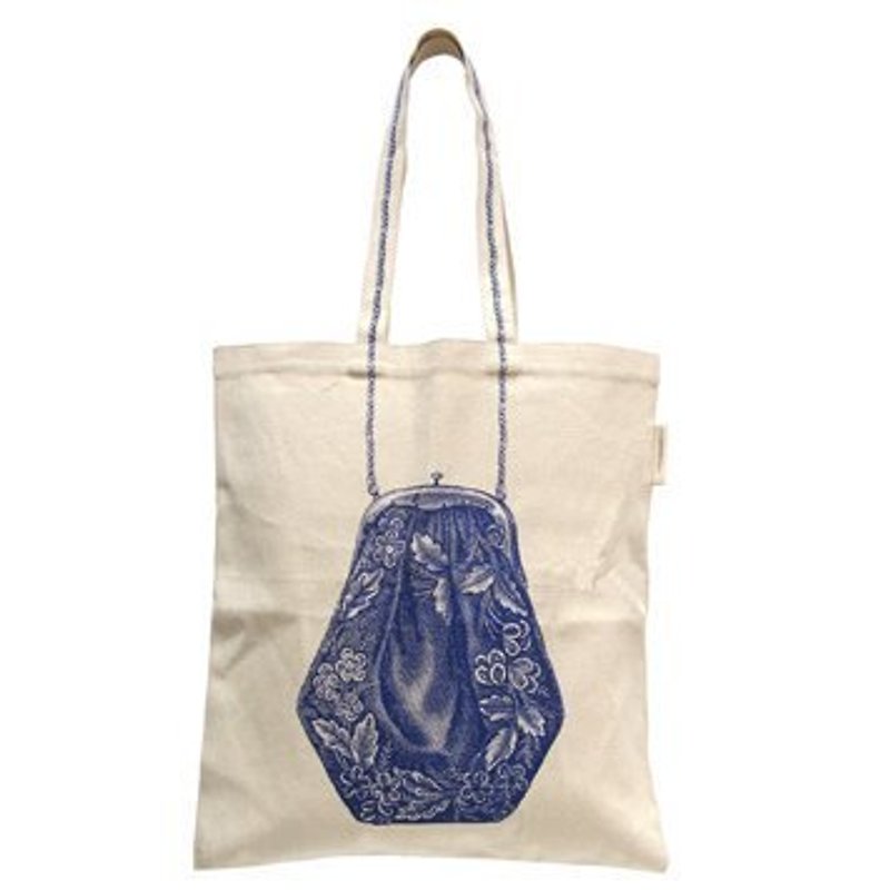 英國設計師 復古包購物袋-藍 100%有機棉 - กระเป๋าแมสเซนเจอร์ - ผ้าฝ้าย/ผ้าลินิน ขาว