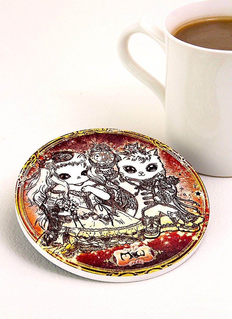 Good meow kawaii ka wa い い hand-painted ceramic water coaster ~ ♥ cat prince and princess cat - Pottery & Ceramics - Other Materials 