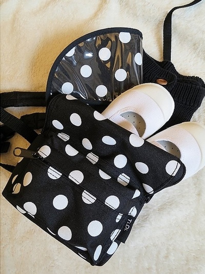 TiDi black and white dot anti-lost backpack - ผ้ากันเปื้อน - วัสดุกันนำ้ สีดำ