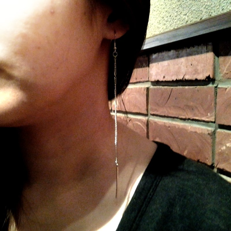 EF長耳環系列NO.5銀色方細管耳環 - Earrings & Clip-ons - Other Metals Gray