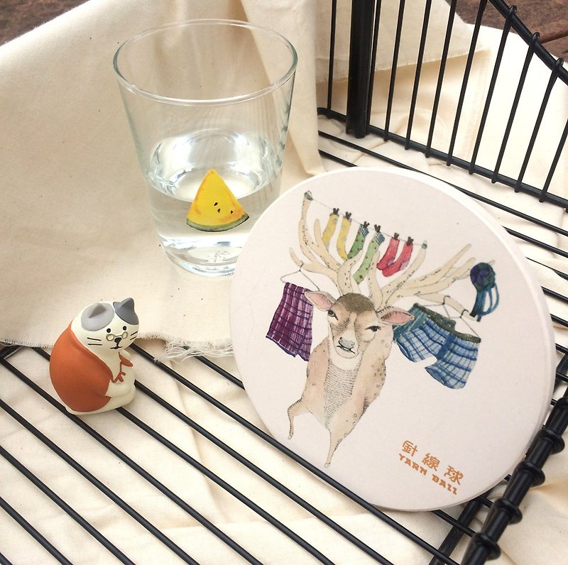 Taiwan's unique animal ceramic absorbent coaster - Coasters - Other Materials White