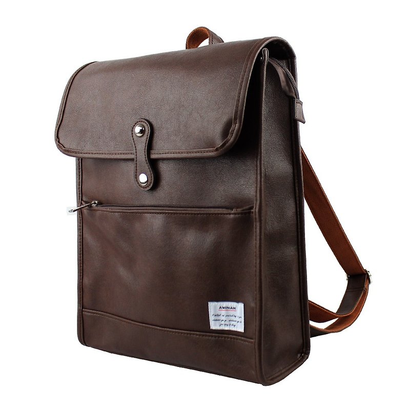AMINAH-Unlimited Coffee Backpack【am-0290】 - กระเป๋าเป้สะพายหลัง - หนังเทียม สีนำ้ตาล