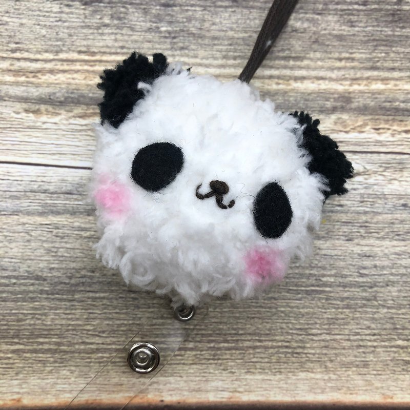 Panda-Retractable Identification Card Ticket Holder Card Set Wool Weaving Small Object Document Set Work Permit - ID & Badge Holders - Other Materials White