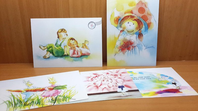 Bonnie hand-painted postcards suit set - Cards & Postcards - Paper 