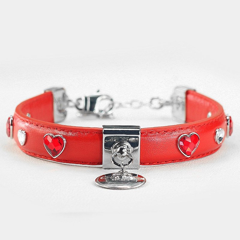 [Dual use] Sweetheart leather leather collar ((send lettering)) - ปลอกคอ - หนังแท้ สีแดง