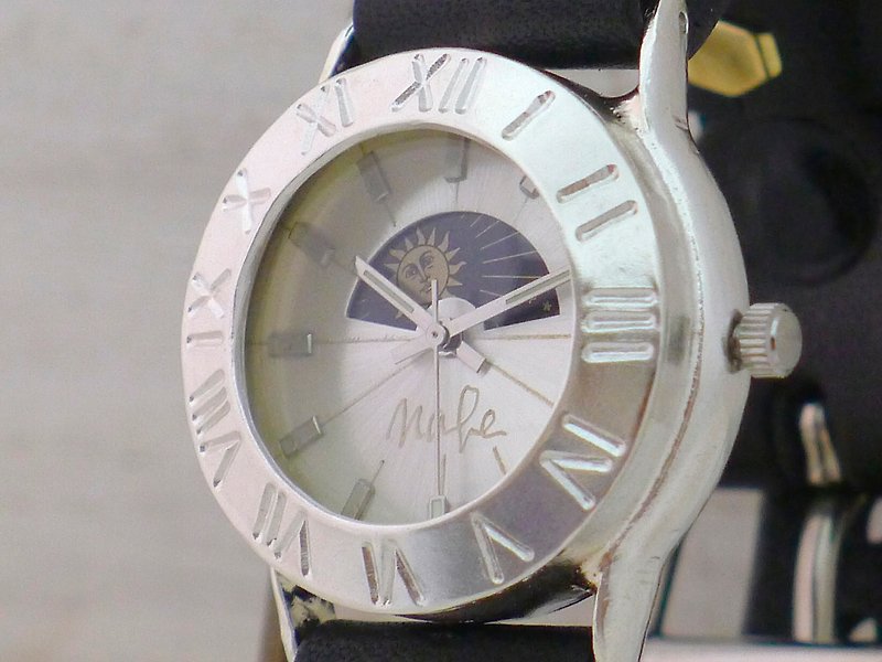 Explorer2-SV-S & M Handmade Clock Men's Silver32mm Sun & Moon Roman numeral bezel (275SV-S & M SV / BK) - Women's Watches - Sterling Silver Silver