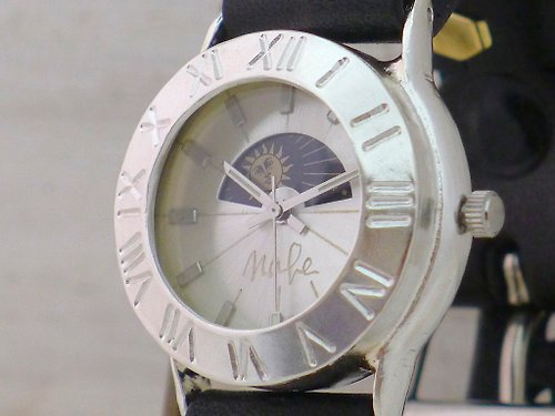 手作り時計 渡辺工房 Hand Craft Watch "Watanabe-KOBO" Explorer2-SV-S&M 手作り時計 Men'sSilver32mm Sun&Moon ローマ数字ベゼル (275SV-S&M SV/BK)