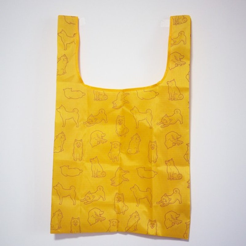 Warehouse house original guraya Shiba Inu eco-friendly waterproof shopping bag - กระเป๋าเครื่องสำอาง - วัสดุกันนำ้ สีเหลือง