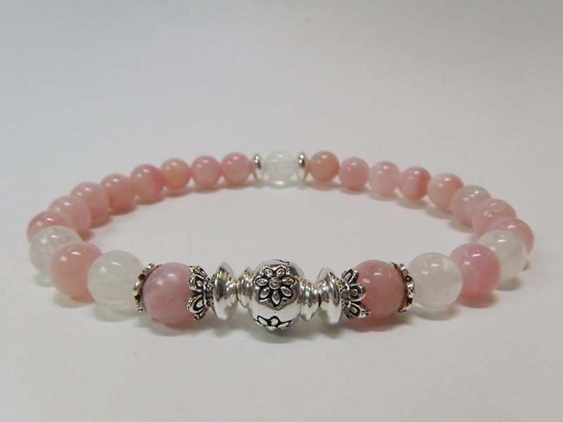 "Love.相随 "- Natural Pink Opal (Opal) + Blue Moonstone Sterling Silver Bracelet Hong Kong Original Design - Bracelets - Gemstone Pink