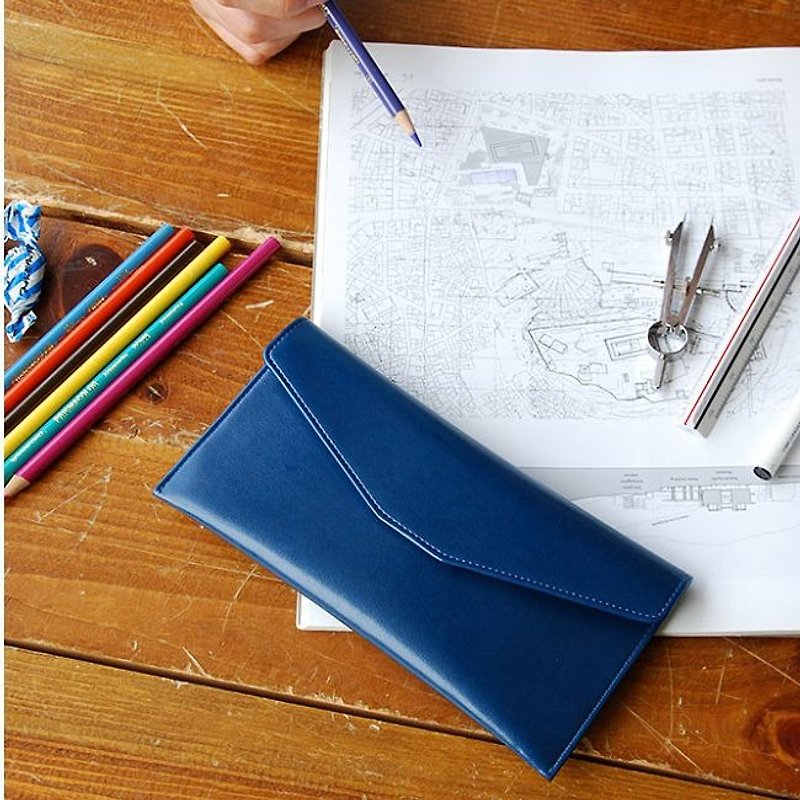 PLEPIC-Episode True Love Letter Leather Pencil Case - Navy Blue, PPC92146 - กล่องดินสอ/ถุงดินสอ - หนังแท้ สีน้ำเงิน