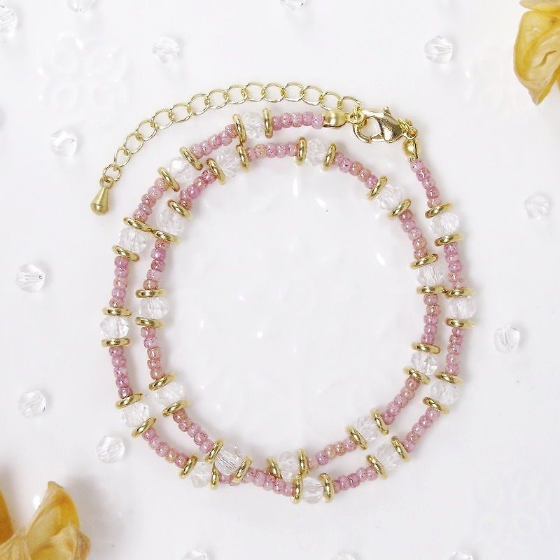 [オレンジ] BingJie MUCHUムー。日本の真珠の水晶のブレスレット - ブレスレット - ガラス ピンク