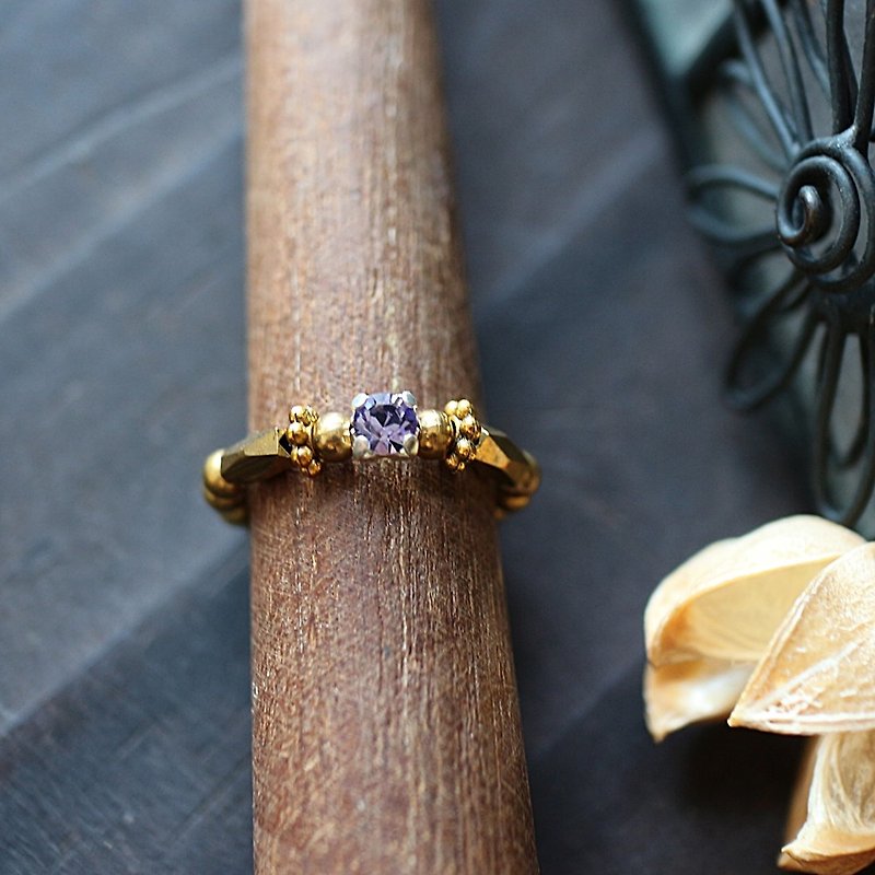 EF flow of time NO.191 pale purple diamond elegant Bronze foot ring tail ring elastic ring - แหวนทั่วไป - วัสดุอื่นๆ สีม่วง
