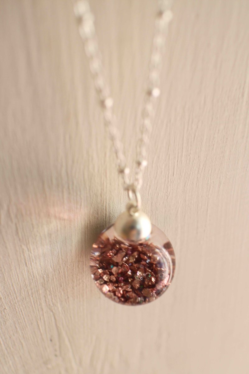 Golden mineral rose  glass ball necklace 【shining stars】 - Necklaces - Glass Pink