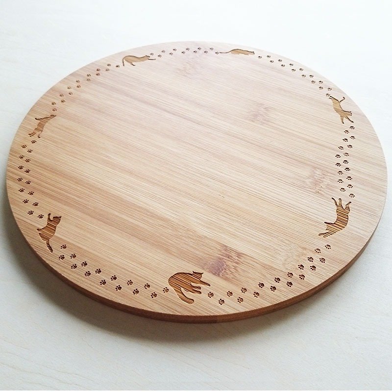 Cat paws footprints round cutting board - Cookware - Bamboo Brown
