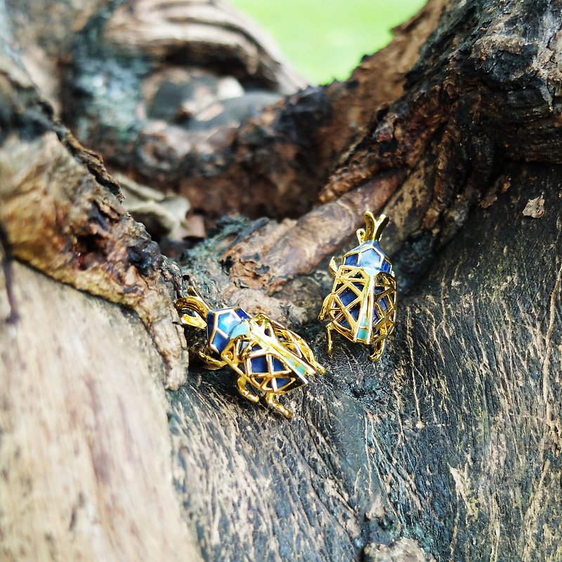 Glorikami Clear Blue Rhino Beetle Earrings - Earrings & Clip-ons - Other Metals Blue