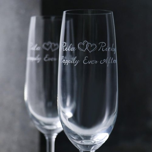 MSA玻璃雕刻 (一對價)210cc【永恆之心】LOVE心心相印香檳婚禮對杯