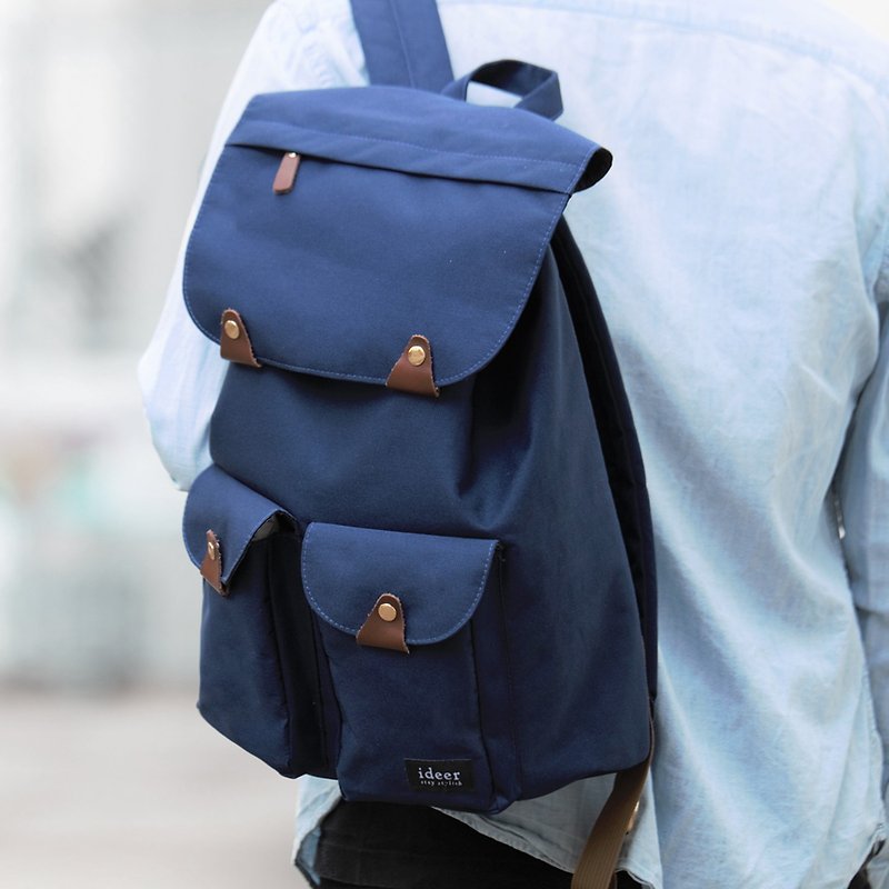 TRIANGO Series TAYLOR BLUBERRY Water Repellent Nylon Laptop Backpack - กระเป๋าเป้สะพายหลัง - วัสดุอื่นๆ สีน้ำเงิน
