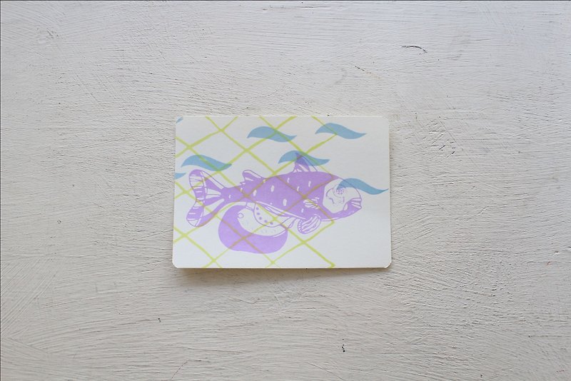 【ZhiZhiRen】厵 | 絹印明信片 - 旗津補魚 - 烏魚 - 卡片/明信片 - 紙 紫色
