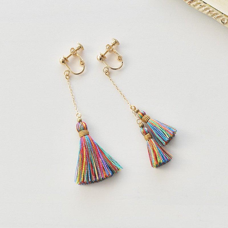 Asymmetry tassel earrings/Vacation - Earrings & Clip-ons - Other Materials Multicolor