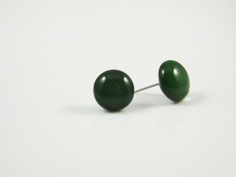 Handmade glass earrings - dark green - ต่างหู - แก้ว สีเขียว