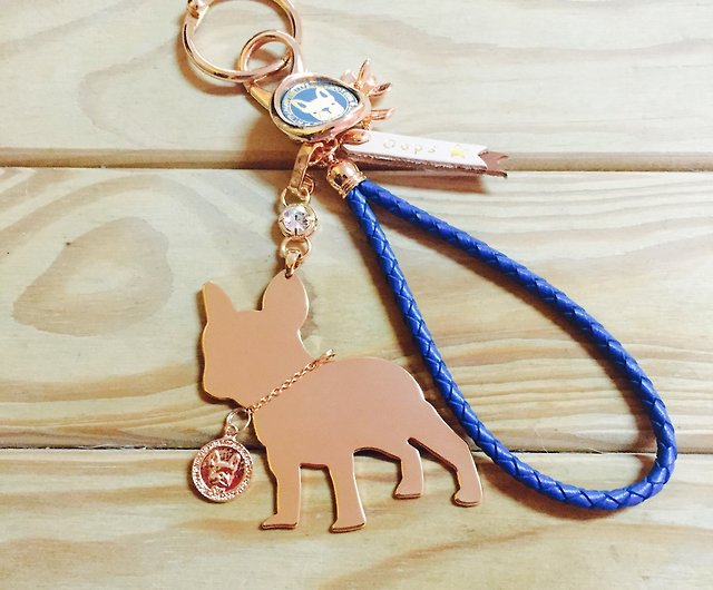 Oops leather braided rope French bulldog silhouette Rose Gold pendant  key-Valentine's Day gift- - Shop oopsyourife Keychains - Pinkoi
