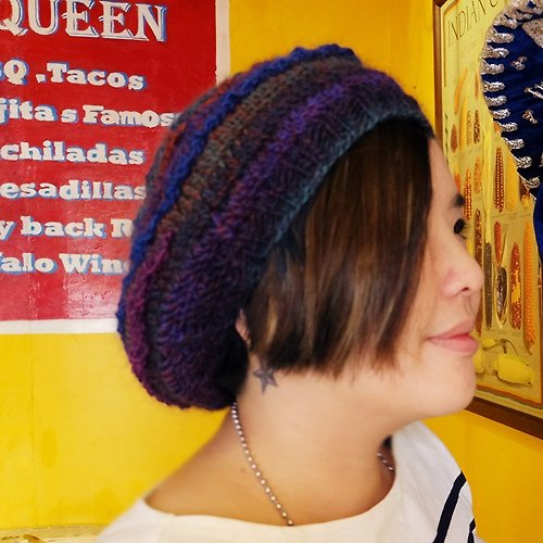 Araignée 愛與你手創 Araignee Design *手作毛帽-蕾絲貝蕾帽* -湛藍孔雀 豔麗優雅畫家帽 深藍色 紫色 橘色