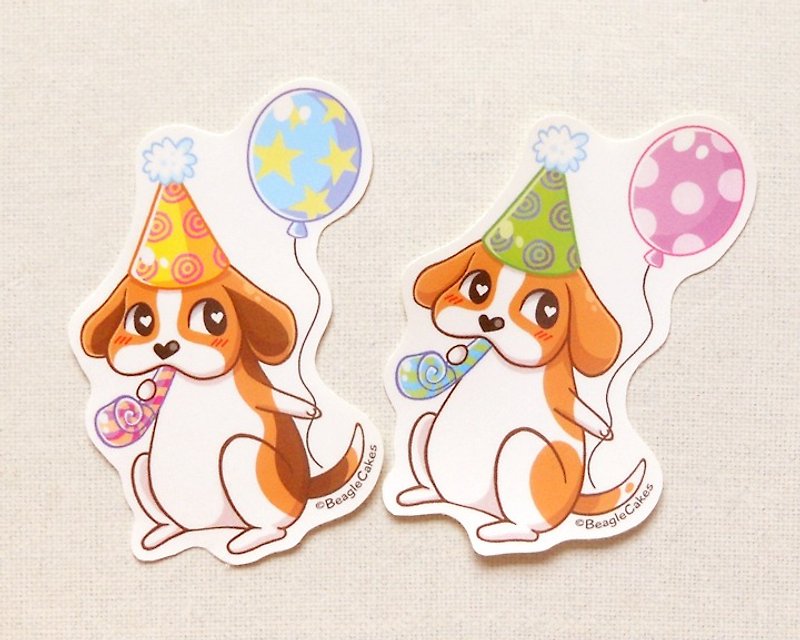 Beagle Birthday Stickers (2 Pieces) - Birthday Stickers - Planner Stickers - สติกเกอร์ - กระดาษ หลากหลายสี