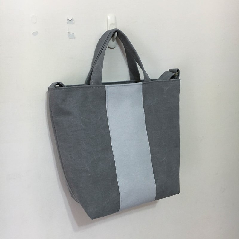 Straight shoulder bag, washed gray, light gray - กระเป๋าแมสเซนเจอร์ - ผ้าฝ้าย/ผ้าลินิน สีกากี