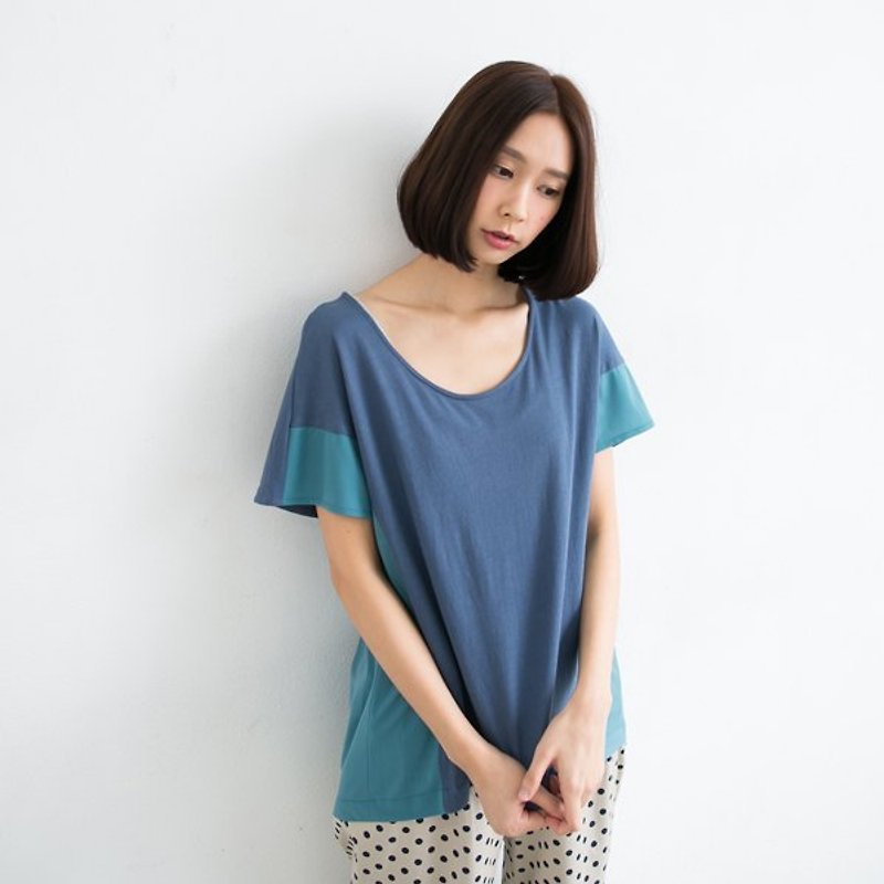 Sen Fun geometric mosaic organic cotton blue-green chiffon blouse _ - Other - Other Materials Blue
