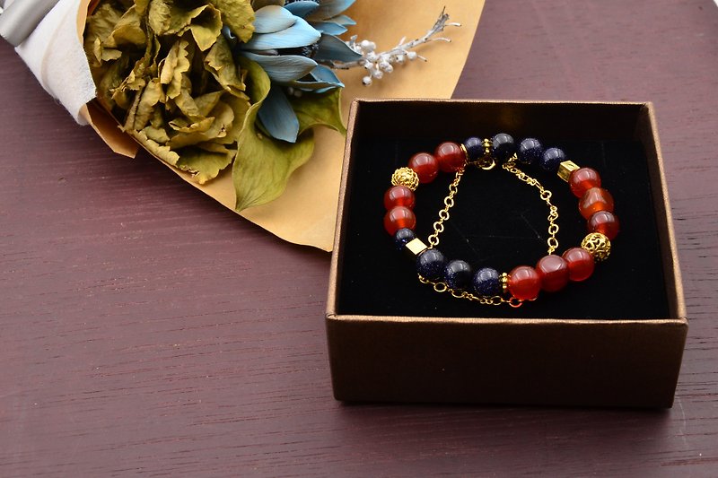 ✦ lazy spring hi hi | blue sand / carnelian natural stone bracelet - Bracelets - Gemstone Red