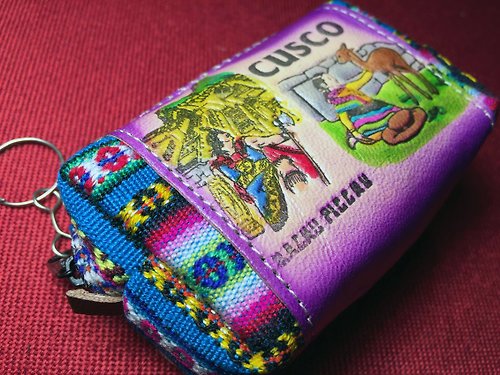 tikancha 祕魯織布拼接手染真皮立體零錢包-紫
