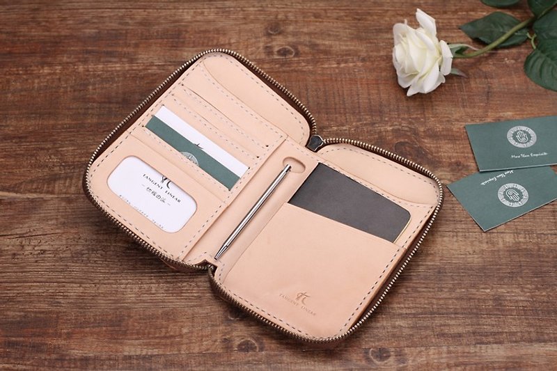 [Send] tangent Italian vegetable tanned leather handmade leather passport holder travel storage wallet short paragraph 003 colors - Wallets - Genuine Leather Khaki