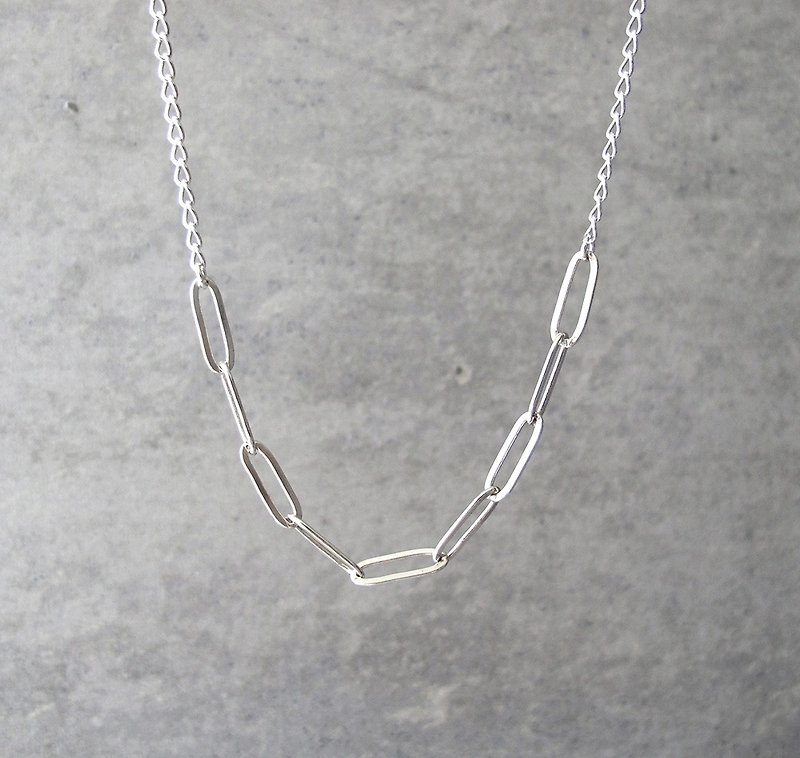 Stitch Necklace - Long Oval Ring - 20吋 925 Sterling Silver Long Necklace - สร้อยคอยาว - เงินแท้ สีเงิน