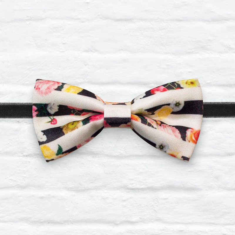 Style 0074 White ground Striped Floral Pattern Bowtie -  Wedding Bowtie - Chokers - Other Materials Multicolor