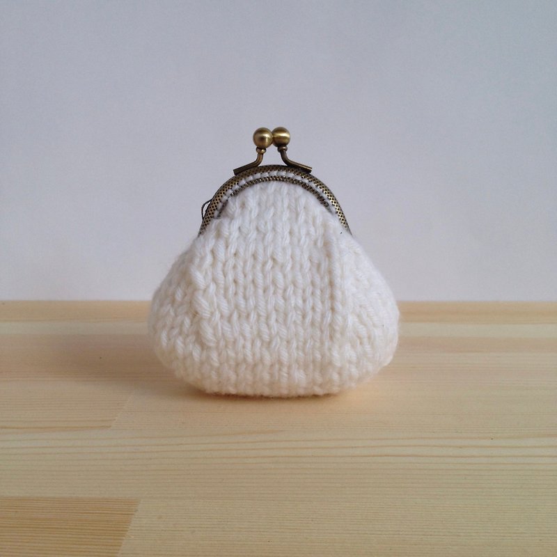 Xiao fabric - white wool woven purse mouth gold - Coin Purses - Wool White