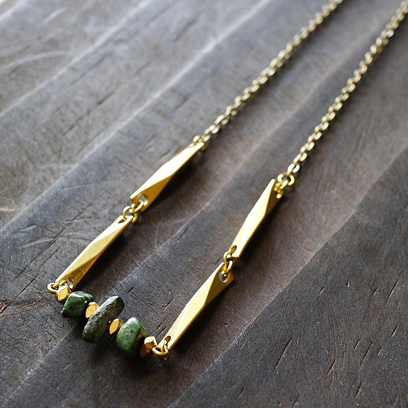 Muse natural wind series NO.167 green Turkey gravel section brass necklace - Necklaces - Gemstone Green