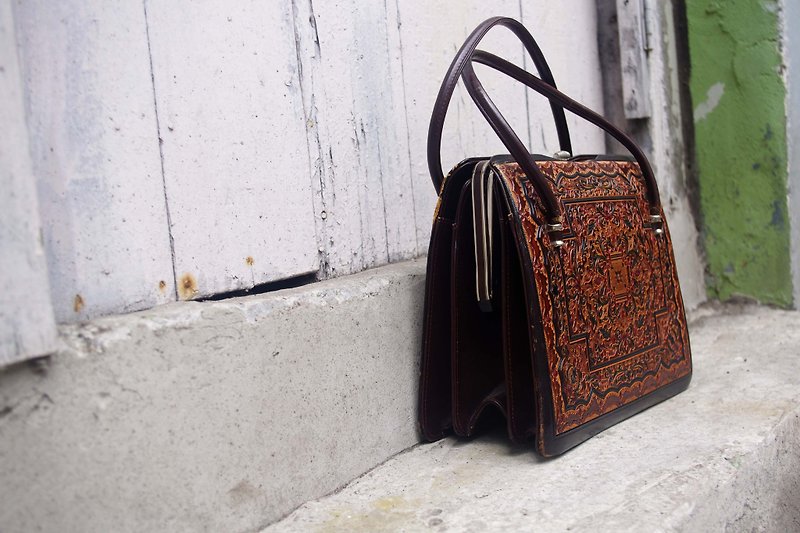 4.5studio- Japan Kanghui Shimokitazawa vintage - Thai style Inca totem burgundy leather doctor bag - Handbags & Totes - Genuine Leather Brown